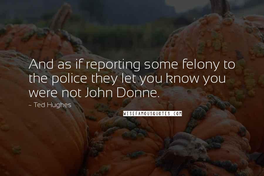 Ted Hughes Quotes: And as if reporting some felony to the police they let you know you were not John Donne.
