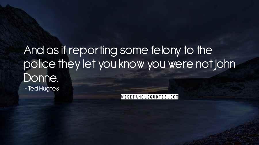 Ted Hughes Quotes: And as if reporting some felony to the police they let you know you were not John Donne.