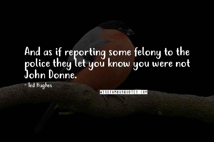 Ted Hughes Quotes: And as if reporting some felony to the police they let you know you were not John Donne.