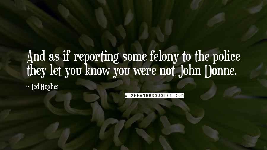 Ted Hughes Quotes: And as if reporting some felony to the police they let you know you were not John Donne.