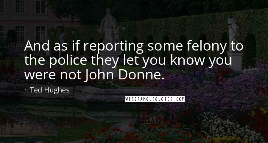 Ted Hughes Quotes: And as if reporting some felony to the police they let you know you were not John Donne.