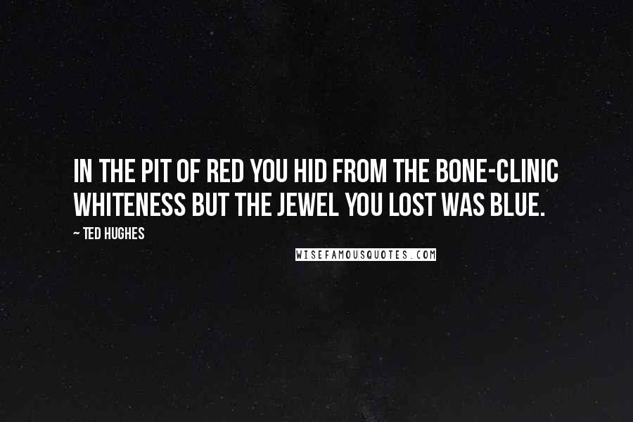 Ted Hughes Quotes: In the pit of red You hid from the bone-clinic whiteness But the jewel you lost was blue.