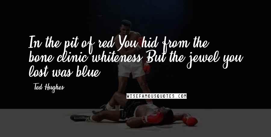 Ted Hughes Quotes: In the pit of red You hid from the bone-clinic whiteness But the jewel you lost was blue.