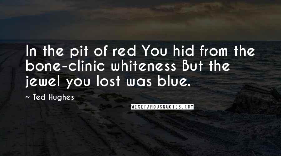 Ted Hughes Quotes: In the pit of red You hid from the bone-clinic whiteness But the jewel you lost was blue.