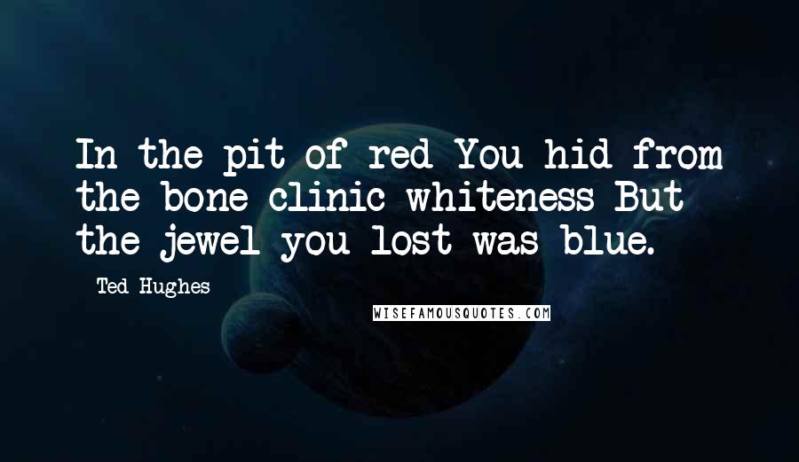 Ted Hughes Quotes: In the pit of red You hid from the bone-clinic whiteness But the jewel you lost was blue.