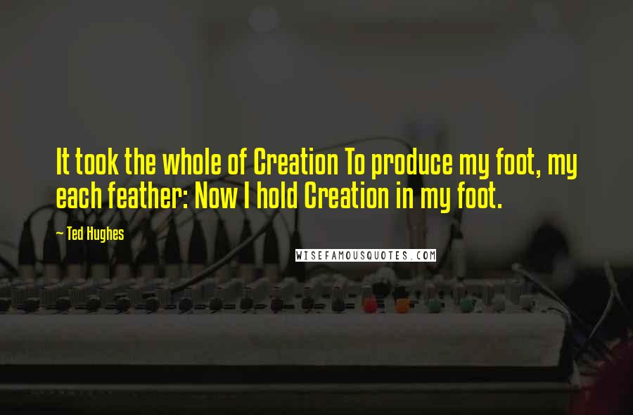 Ted Hughes Quotes: It took the whole of Creation To produce my foot, my each feather: Now I hold Creation in my foot.