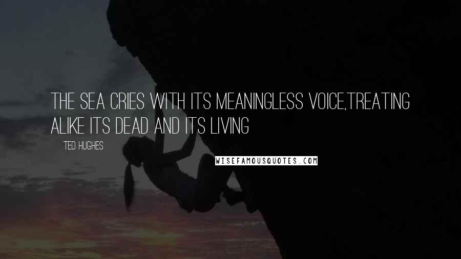 Ted Hughes Quotes: The sea cries with its meaningless voice,Treating alike its dead and its living