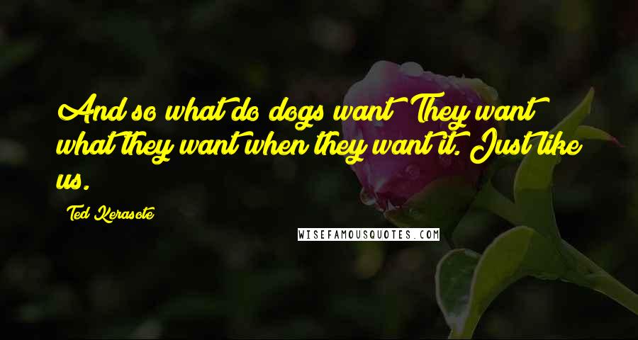 Ted Kerasote Quotes: And so what do dogs want? They want what they want when they want it. Just like us.