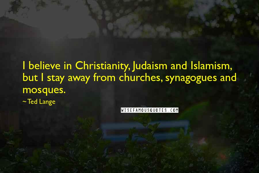 Ted Lange Quotes: I believe in Christianity, Judaism and Islamism, but I stay away from churches, synagogues and mosques.