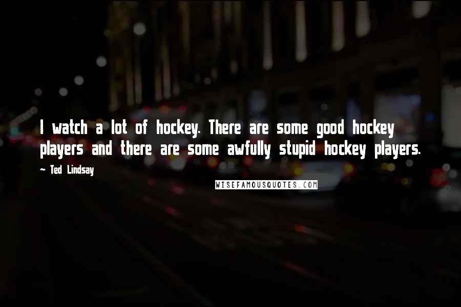 Ted Lindsay Quotes: I watch a lot of hockey. There are some good hockey players and there are some awfully stupid hockey players.