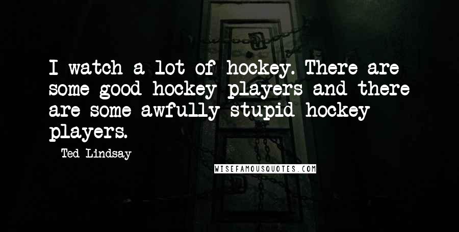 Ted Lindsay Quotes: I watch a lot of hockey. There are some good hockey players and there are some awfully stupid hockey players.