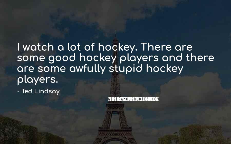 Ted Lindsay Quotes: I watch a lot of hockey. There are some good hockey players and there are some awfully stupid hockey players.