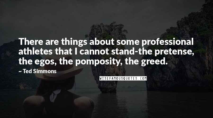 Ted Simmons Quotes: There are things about some professional athletes that I cannot stand-the pretense, the egos, the pomposity, the greed.