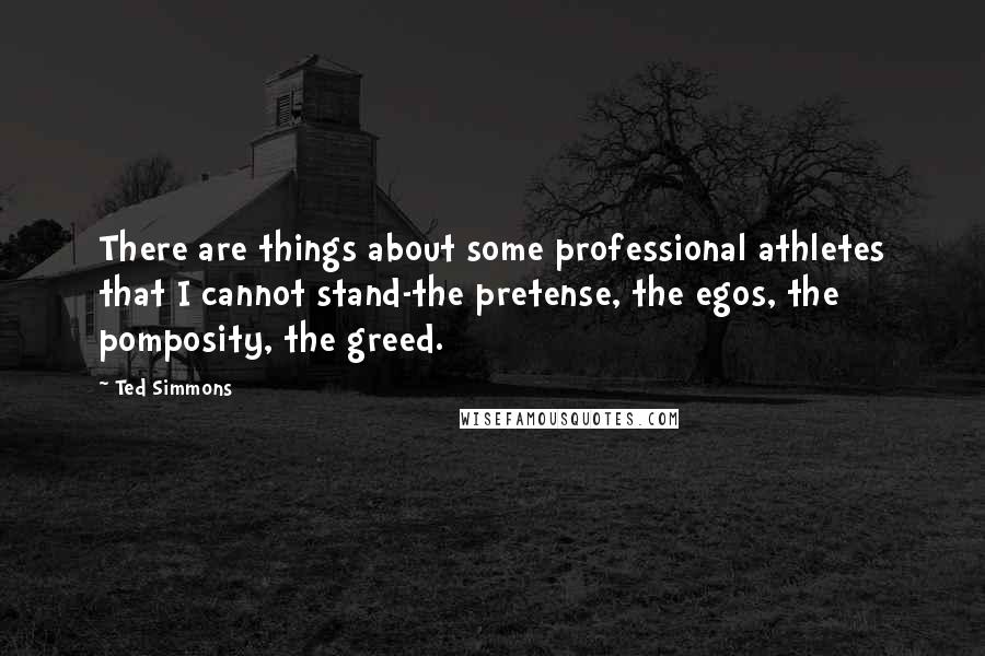 Ted Simmons Quotes: There are things about some professional athletes that I cannot stand-the pretense, the egos, the pomposity, the greed.