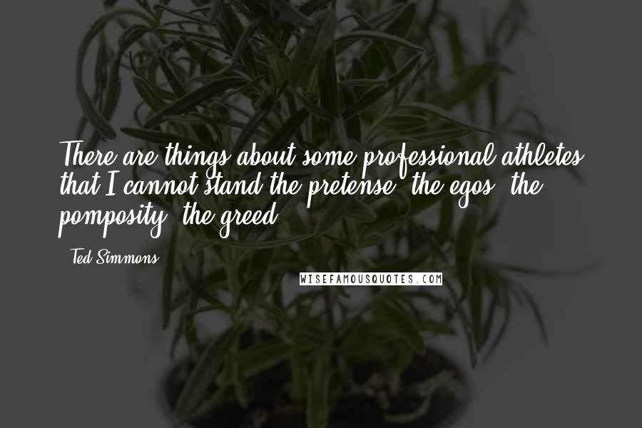 Ted Simmons Quotes: There are things about some professional athletes that I cannot stand-the pretense, the egos, the pomposity, the greed.