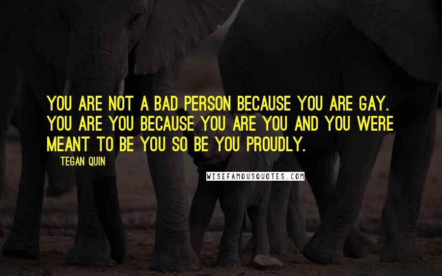 Tegan Quin Quotes: You are not a bad person because you are gay. You are you because you are you and you were meant to be you so be you proudly.