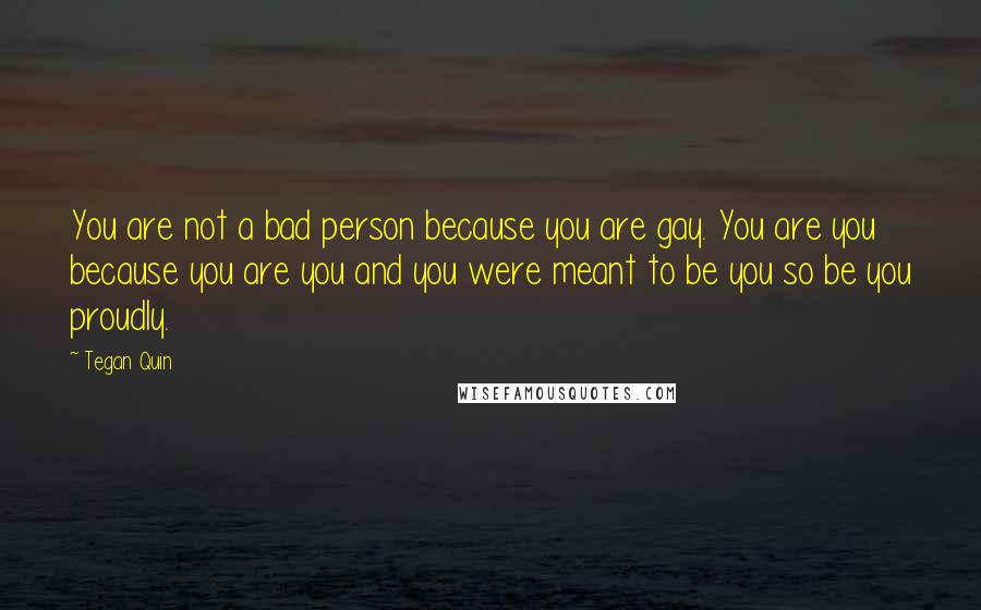 Tegan Quin Quotes: You are not a bad person because you are gay. You are you because you are you and you were meant to be you so be you proudly.