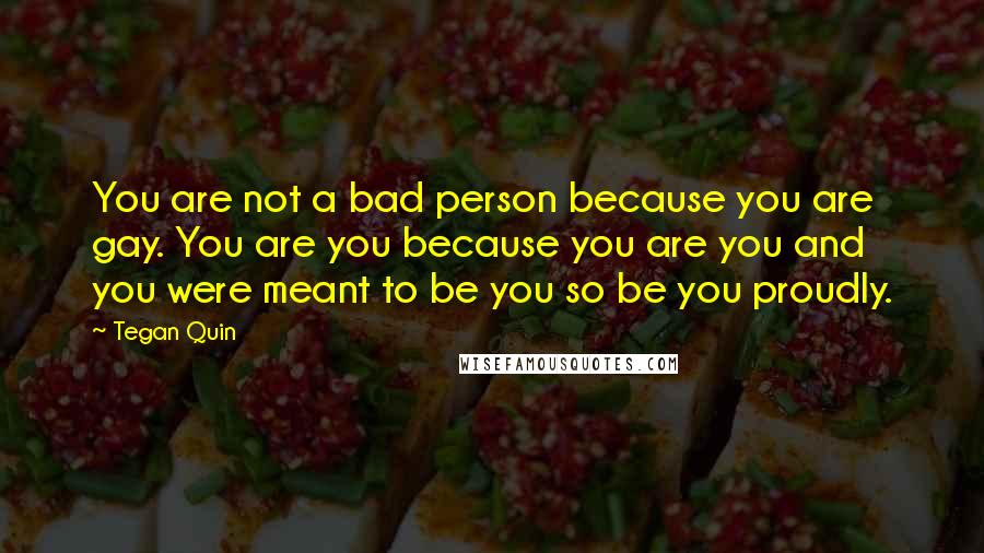 Tegan Quin Quotes: You are not a bad person because you are gay. You are you because you are you and you were meant to be you so be you proudly.