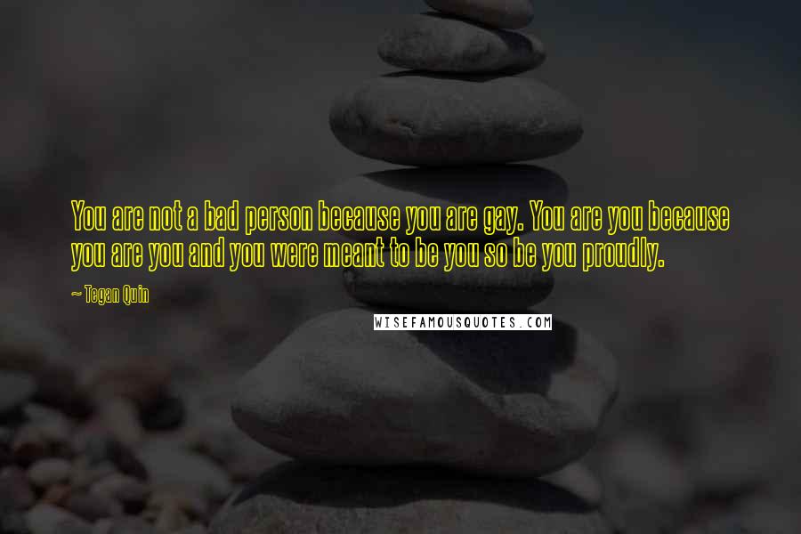 Tegan Quin Quotes: You are not a bad person because you are gay. You are you because you are you and you were meant to be you so be you proudly.