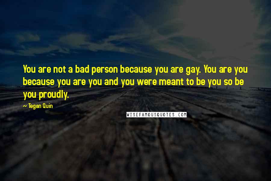 Tegan Quin Quotes: You are not a bad person because you are gay. You are you because you are you and you were meant to be you so be you proudly.