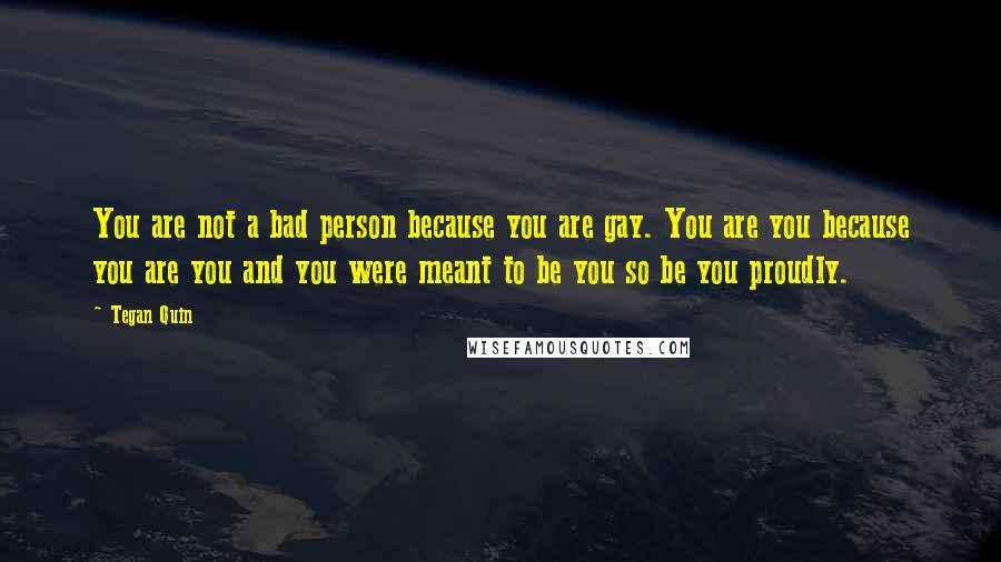 Tegan Quin Quotes: You are not a bad person because you are gay. You are you because you are you and you were meant to be you so be you proudly.
