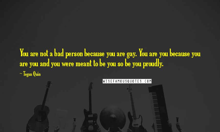 Tegan Quin Quotes: You are not a bad person because you are gay. You are you because you are you and you were meant to be you so be you proudly.