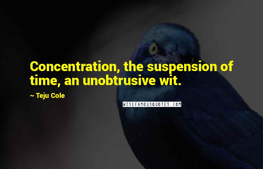 Teju Cole Quotes: Concentration, the suspension of time, an unobtrusive wit.