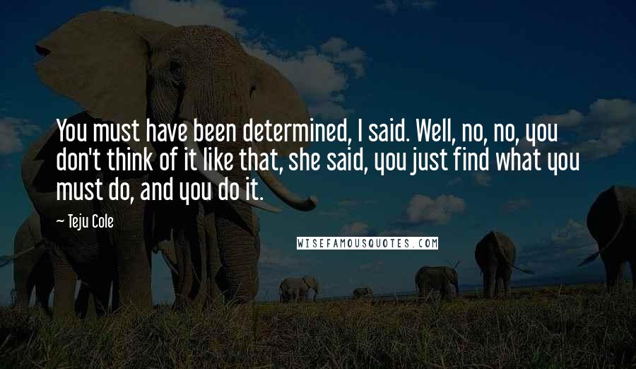 Teju Cole Quotes: You must have been determined, I said. Well, no, no, you don't think of it like that, she said, you just find what you must do, and you do it.