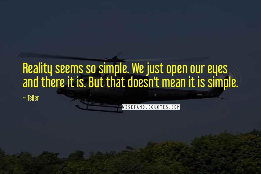 Teller Quotes: Reality seems so simple. We just open our eyes and there it is. But that doesn't mean it is simple.