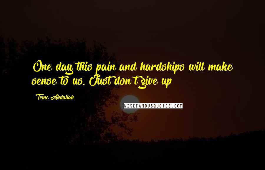 Teme Abdullah Quotes: One day this pain and hardships will make sense to us. Just don't give up