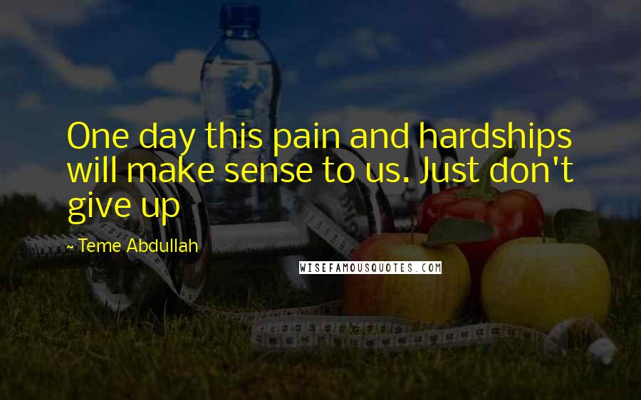Teme Abdullah Quotes: One day this pain and hardships will make sense to us. Just don't give up