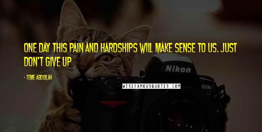 Teme Abdullah Quotes: One day this pain and hardships will make sense to us. Just don't give up