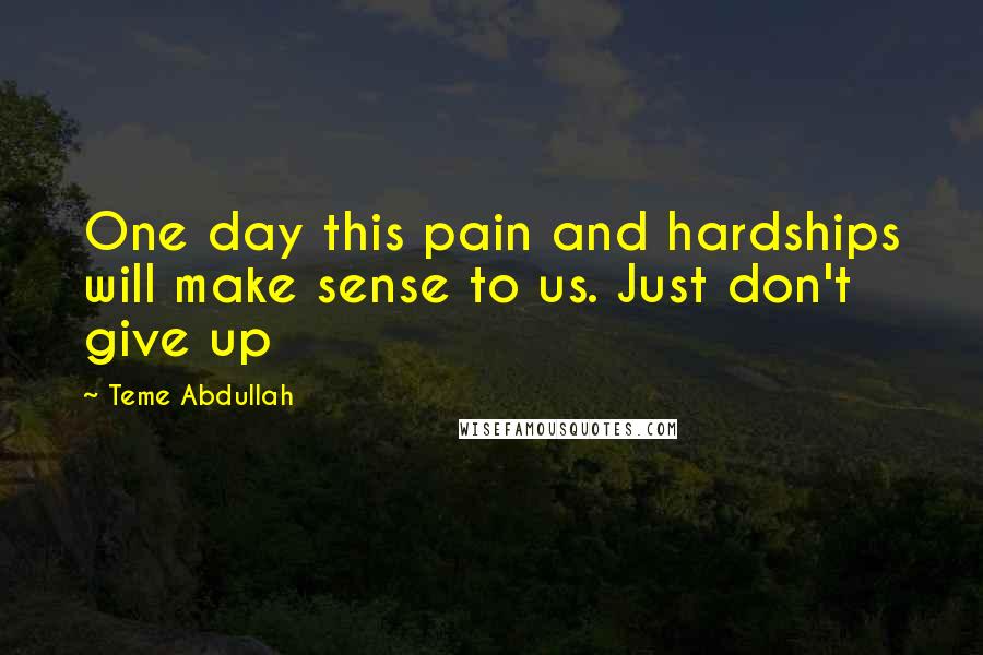 Teme Abdullah Quotes: One day this pain and hardships will make sense to us. Just don't give up