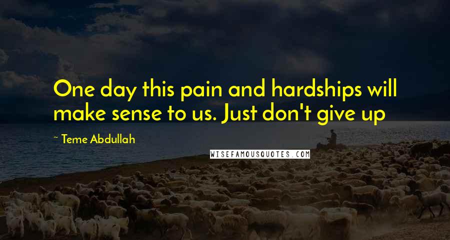 Teme Abdullah Quotes: One day this pain and hardships will make sense to us. Just don't give up