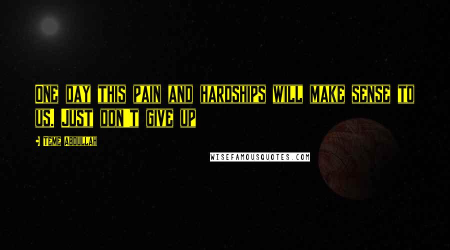 Teme Abdullah Quotes: One day this pain and hardships will make sense to us. Just don't give up