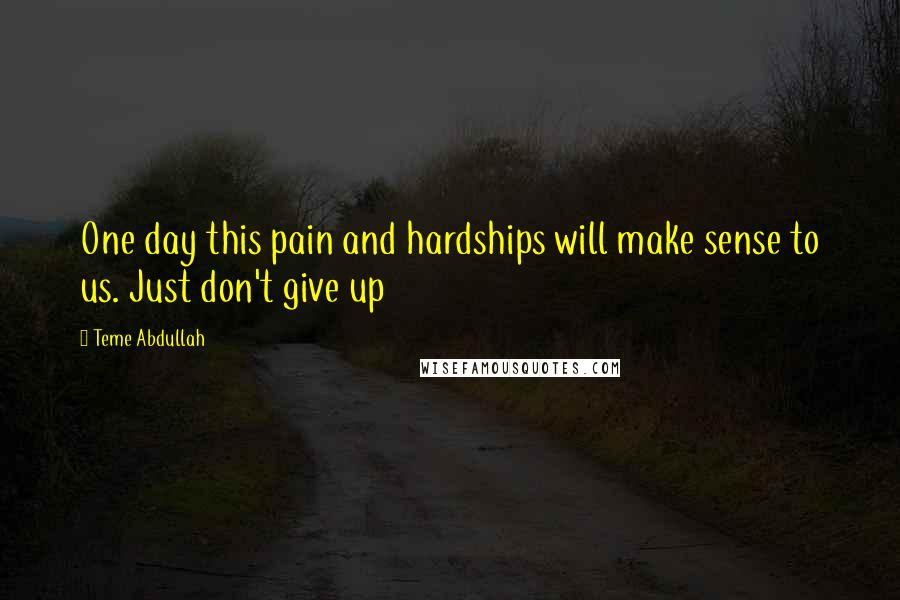 Teme Abdullah Quotes: One day this pain and hardships will make sense to us. Just don't give up