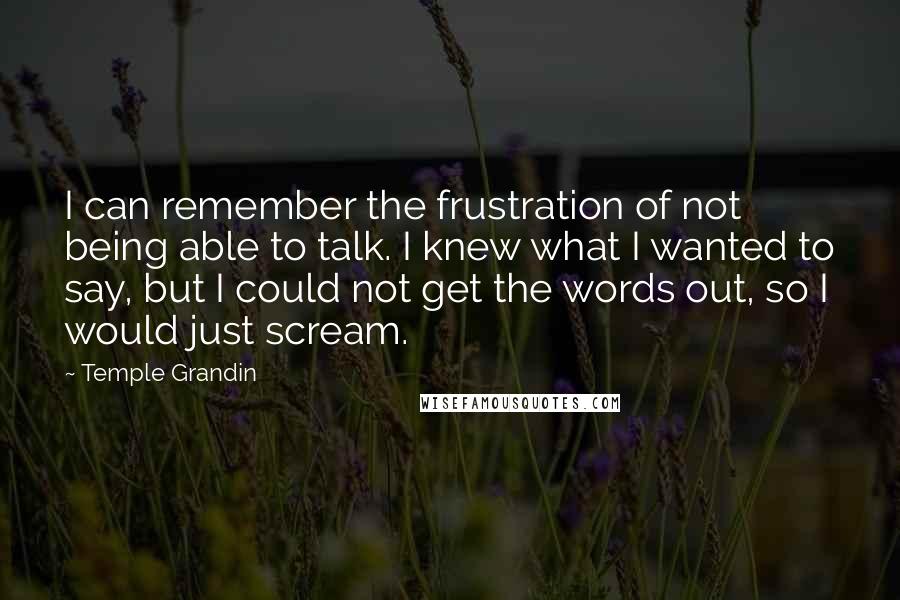 Temple Grandin Quotes: I can remember the frustration of not being able to talk. I knew what I wanted to say, but I could not get the words out, so I would just scream.