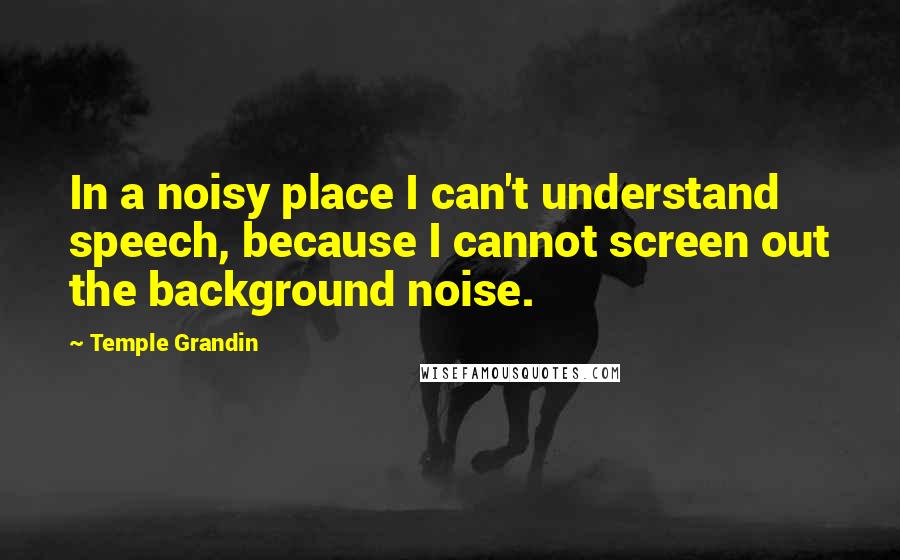 Temple Grandin Quotes: In a noisy place I can't understand speech, because I cannot screen out the background noise.