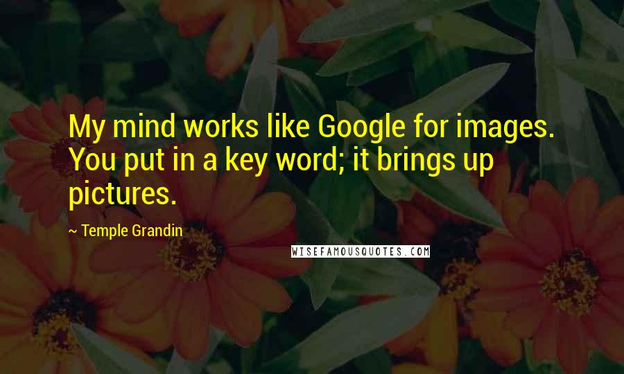 Temple Grandin Quotes: My mind works like Google for images. You put in a key word; it brings up pictures.