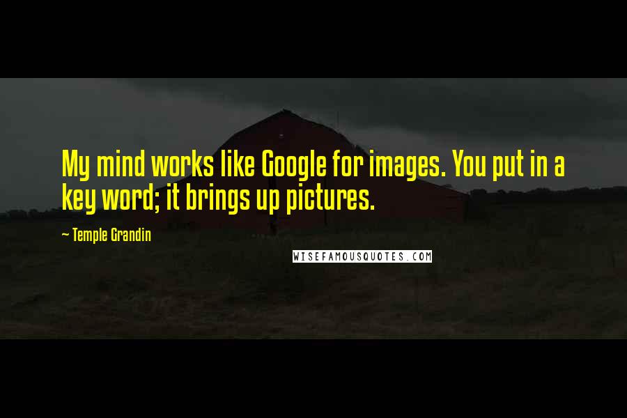 Temple Grandin Quotes: My mind works like Google for images. You put in a key word; it brings up pictures.