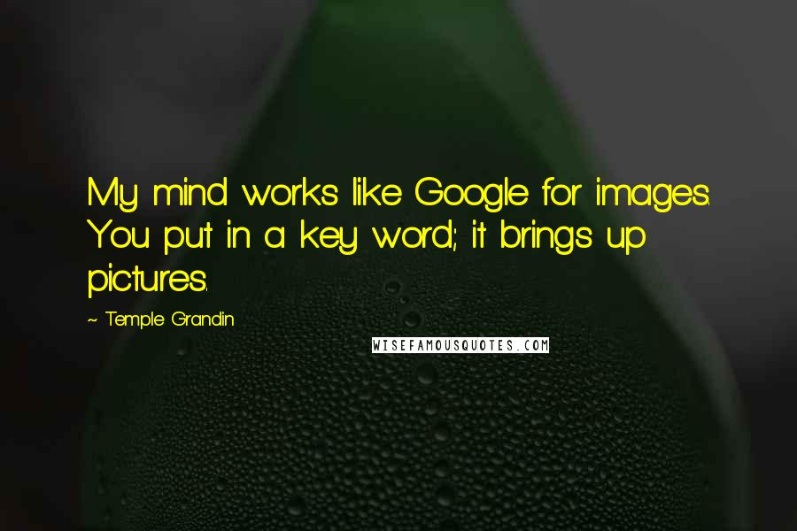 Temple Grandin Quotes: My mind works like Google for images. You put in a key word; it brings up pictures.