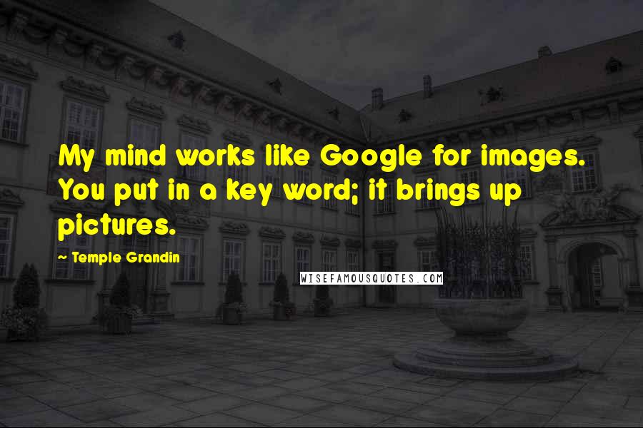 Temple Grandin Quotes: My mind works like Google for images. You put in a key word; it brings up pictures.