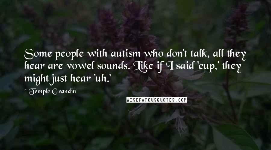 Temple Grandin Quotes: Some people with autism who don't talk, all they hear are vowel sounds. Like if I said 'cup,' they might just hear 'uh.'