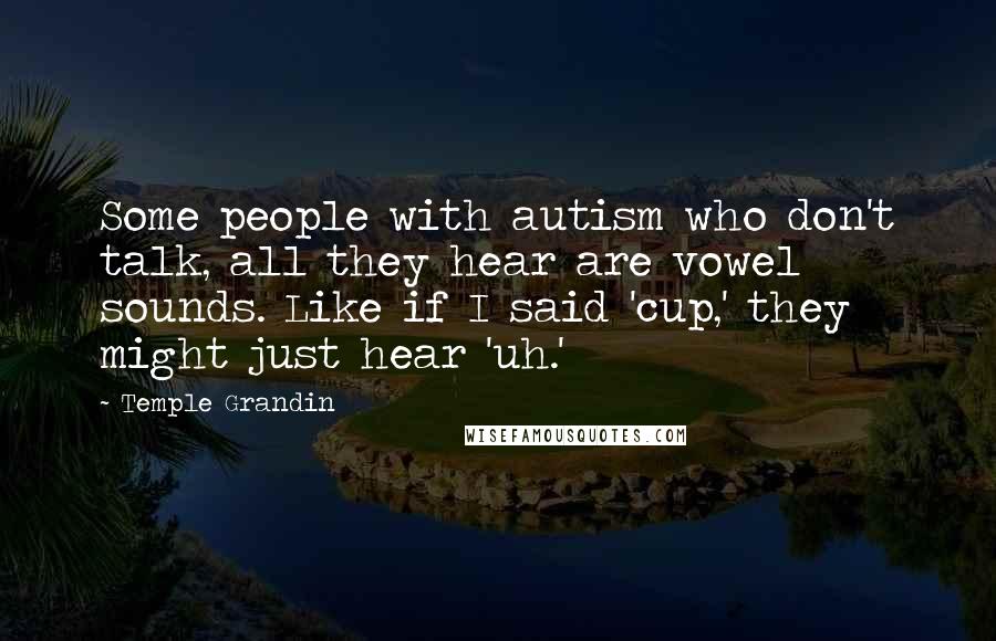 Temple Grandin Quotes: Some people with autism who don't talk, all they hear are vowel sounds. Like if I said 'cup,' they might just hear 'uh.'