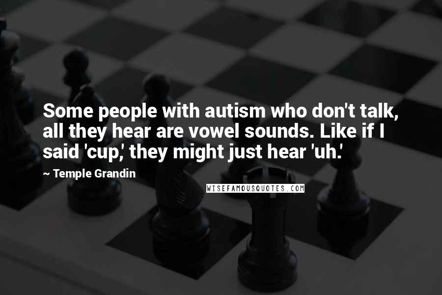 Temple Grandin Quotes: Some people with autism who don't talk, all they hear are vowel sounds. Like if I said 'cup,' they might just hear 'uh.'