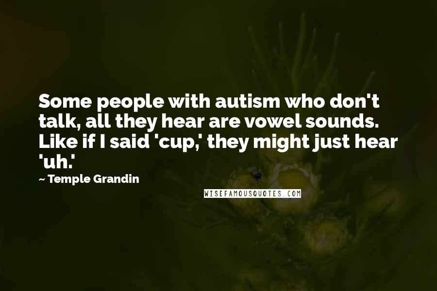 Temple Grandin Quotes: Some people with autism who don't talk, all they hear are vowel sounds. Like if I said 'cup,' they might just hear 'uh.'