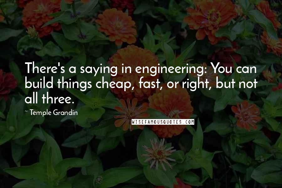 Temple Grandin Quotes: There's a saying in engineering: You can build things cheap, fast, or right, but not all three.