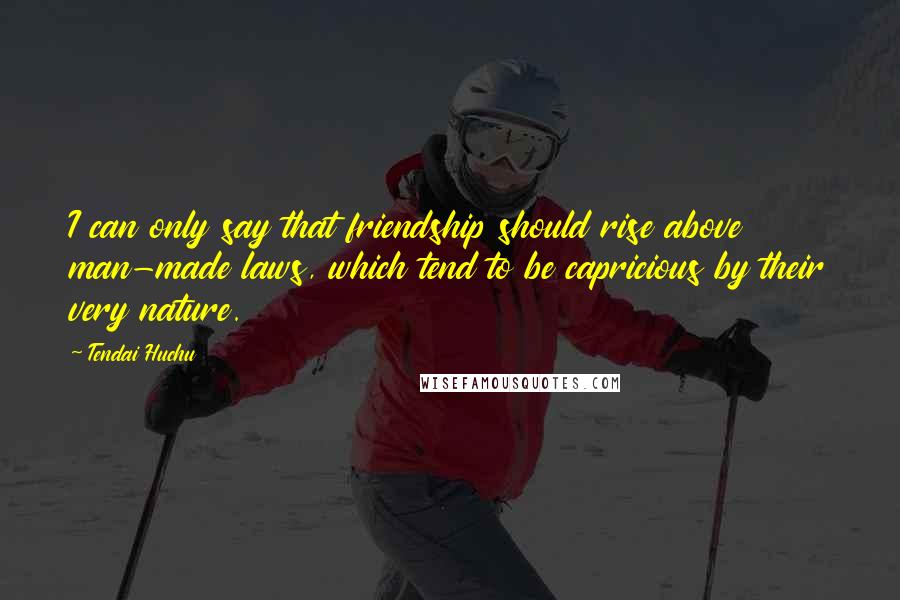 Tendai Huchu Quotes: I can only say that friendship should rise above man-made laws, which tend to be capricious by their very nature.