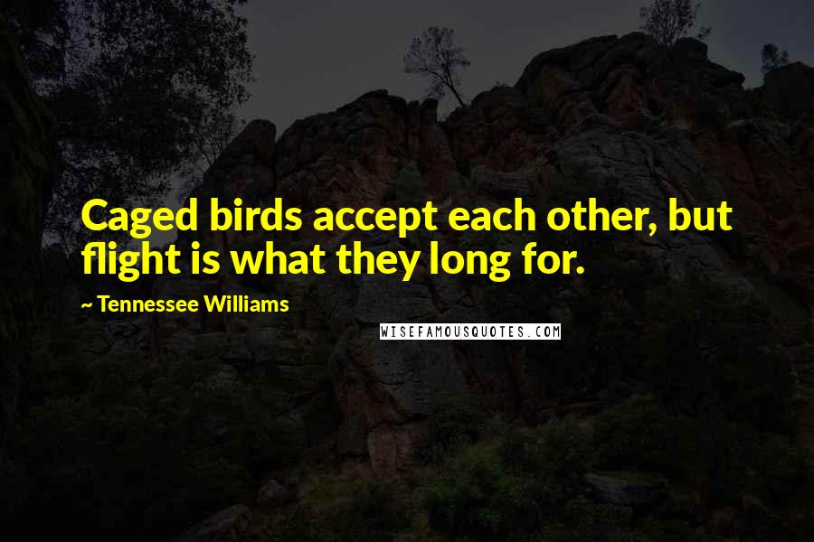 Tennessee Williams Quotes: Caged birds accept each other, but flight is what they long for.