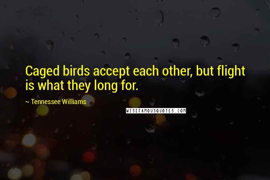 Tennessee Williams Quotes: Caged birds accept each other, but flight is what they long for.